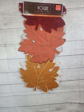 Vogue Leaf Table Runner Set in Burgundy, Rust, Mustard